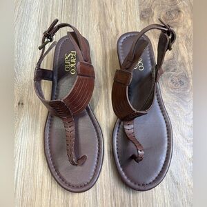 Franco Sarto Leather Thong Sandals Women’s 8.5M Brown EUC